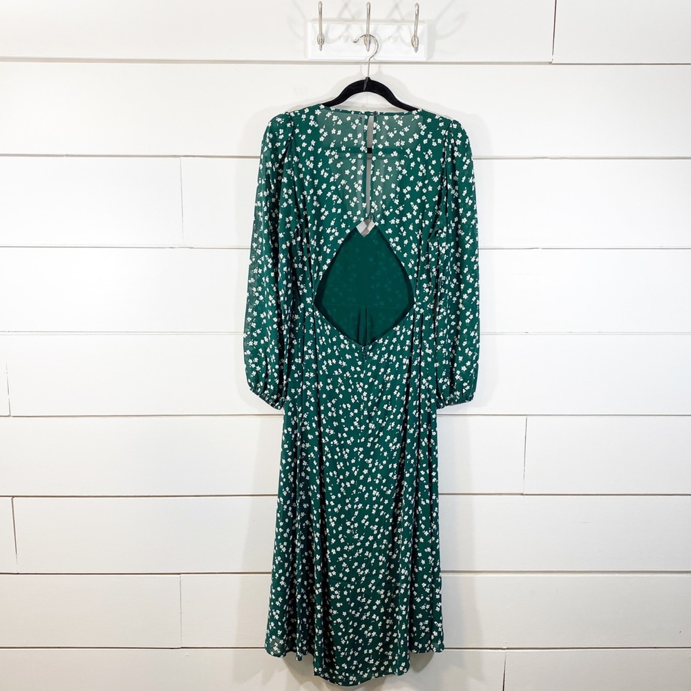 REFORMATION Joy Green Floral LS Midi Dress Size 8 - Picture 4 of 11